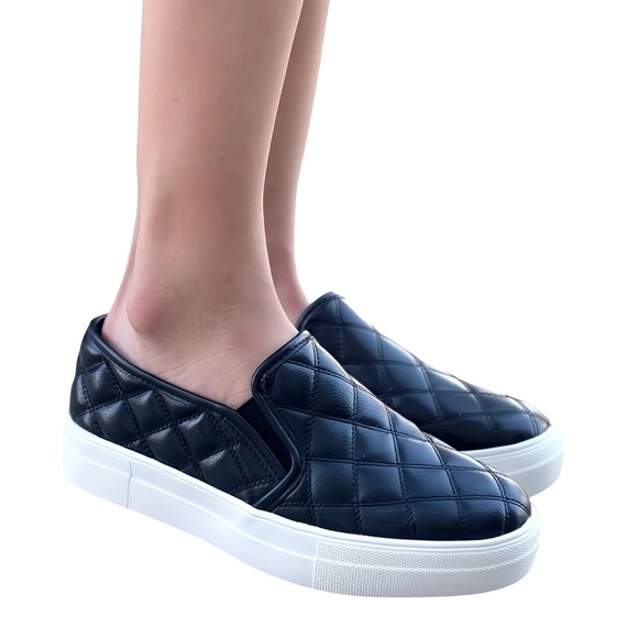 Soda Shoes - Soda Quilted Platform Slip On Sneakers Black Womens 7.5 Comfy Streetwear Casual